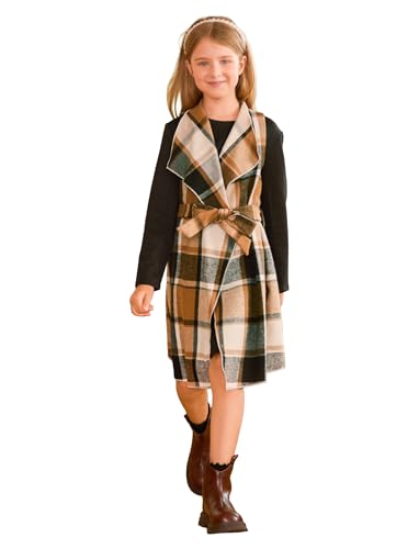 PATPAT Tween Girl Fall Fashion – Ribbed Dress with Lightweight Plaid Cardigan – Easy Schoolwear Style, 11–12 Years
