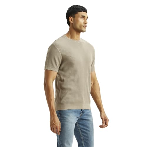 Image of Levi's Men's Textured Beige Slim Fit T-Shirt