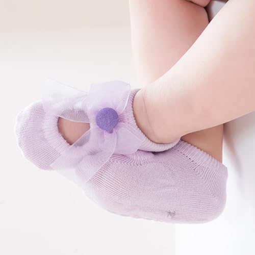 Beyonddraw Baby Ballet Socks,3pair Non-skid Socks Shoes for Baby Girls,Newborn Cotton Toddler Lace Bowknot Flower Walker Sock2
