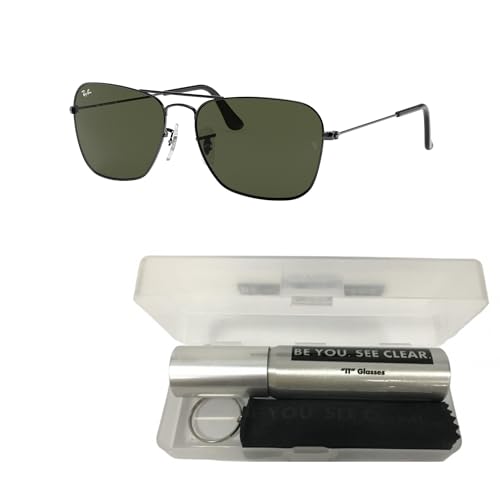 Ray-Ban RB3136 Sunglasses Bundle: RB 3136 CARAVAN 004 Caravan Gunmetal G-15 Green and Eyewear Cleaning Kit2
