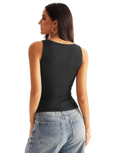Womens V Neck Tank Tops Sleeveless Double Lined Basic Tops Slim Fit Summer Shirts 20254