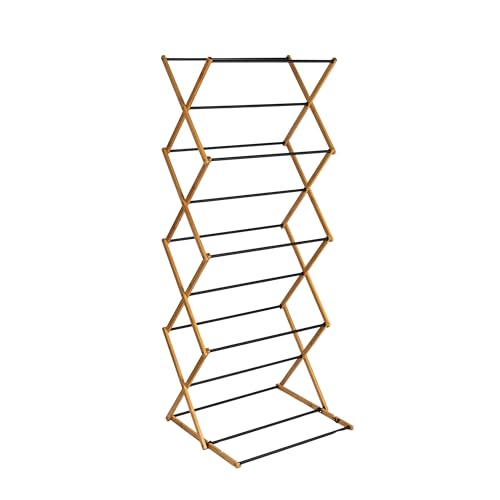 Household Essentials Bamboo Adjustable Folding Clothes Drying Rack - Stylish Laundry Rack with 20 Coated Metal Dowels for Eco-Friendly Drying