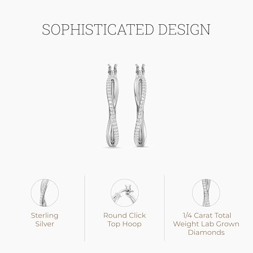 Gilded 1/4 Carat Total Weight Lab-Grown Diamond Fashion Hoop Earrings for Women in 925 Sterling Silver and 14KT Gold Plated Sterling Silver | Hypoallergenic Fine Jewelry | SI1 Clarity, F Color2