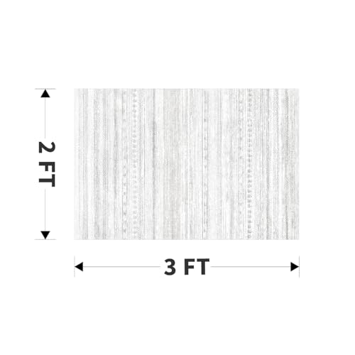 Small Area Rug-2x3 Entryway Rug Non Slip Washable Low Pile Indoor Door Mat Neutral Distressed Boho Moroccan Entrance Rugs Carpet for Bedroom Kitchen Powder Room Front Porch Bathroom, Grey