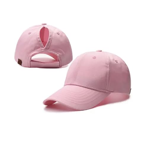 Yanek Womens Ponytail Baseball Caps with High Bun Pony Hole Adjustable Outdoor Sun Hat for Summer Activities Stylish and Comfortable Sun Protection Hat for all type of Hairs (Pink)