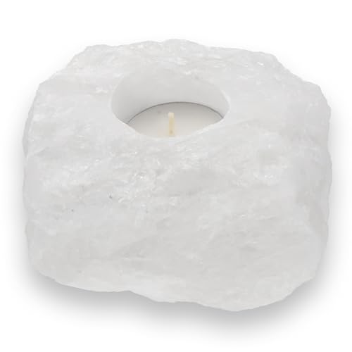 Lebensquelle Plus Bergkristall Teelichthalter | Naturbelassener Edelstein | Teelicht Edelsteinteelicht