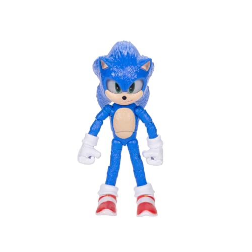 Sonic The Hedgehog Sonic 3 Movie Sonic mit Smaragd-Accessoire, Spielzeugfigur von Jakks Pacific, 13 cm groß, hochbeweglich, offiziell Lizenziertes Sonic 3 Movie, empfohlen ab 3 Jahren