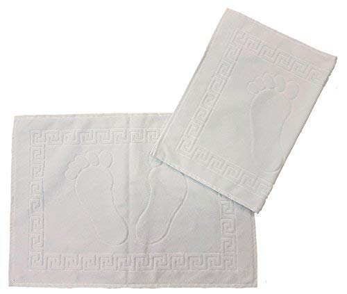 2 Stück Badvorleger 50 x 70cm, Duschvorleger, Fußmatte, Fuß Handtuch, 100% Baumwolle, einfarbig (Weiss) Cover