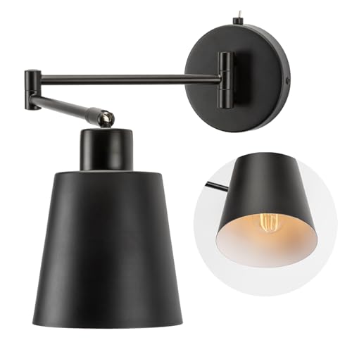 Image of OSYNNIQ Wall Sconce Light with Adjustable Swing Arm for Bedside Reading | Wall Lamp, Modern, Industrial, Lighting Fixture, Black, Hardwired, for Bedroom /Living Room /Indoor, E26 Bulb Included
