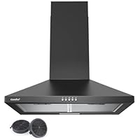 COMFEE’ CHT 3.6A17B Dunstabzugshaube 60cm Umluft & Abluft, Wandhaube mit Aktivkohlefilter, 400m³/h Luftstrom, 5 Schichten Waschbarer Fettfilter, 3 Stufen, Einstellbarer Kamin, 1 LED-Licht, Schwarz