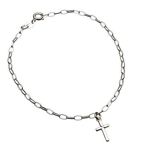 Sterling Silver Cross Charm Bracelet Anklet Italy, 11"