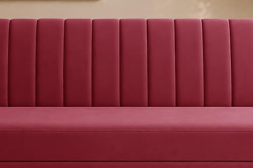 Image of Modern Velvet 3-Seater Sofa Cum Bed, Convertible Sleeper Couch Sofa for Living Room, Bedroom & Office-Red