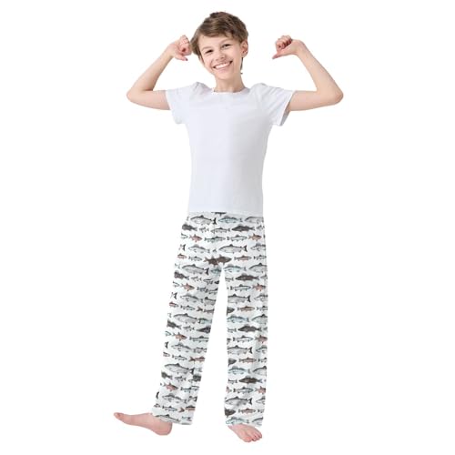 ZZXXB Fish Printing Boys Long Pants Soft Trousers Elastic Waist Kids Lounge Bottoms with Pockets S-XL2