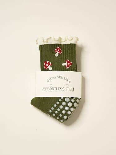 Image of Shapes Studio Half Calf Grip Socks, Cute Fruit Pilates Socks, Ruffle Socks, Non-Slip for Barre Yoga