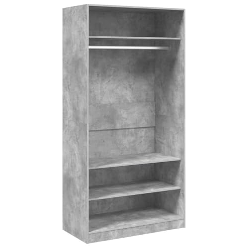 Teenpull Armario de madera gris hormigón, 100 x 50 x 200 cm, con barra para colgar y 3 compartimentos, moderno armario para dormitorio y habitación juvenil, ahorra espacio con mucho espacio de