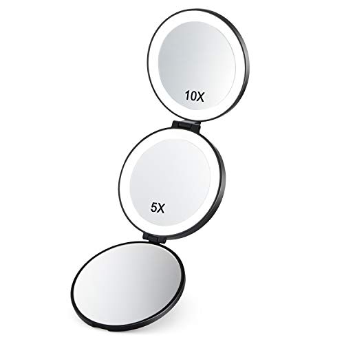 Travel Mirror, Magicfly 10X/ 5X/ 1X Travel Magnifying Mirror with Light, USB RechargeableTravel