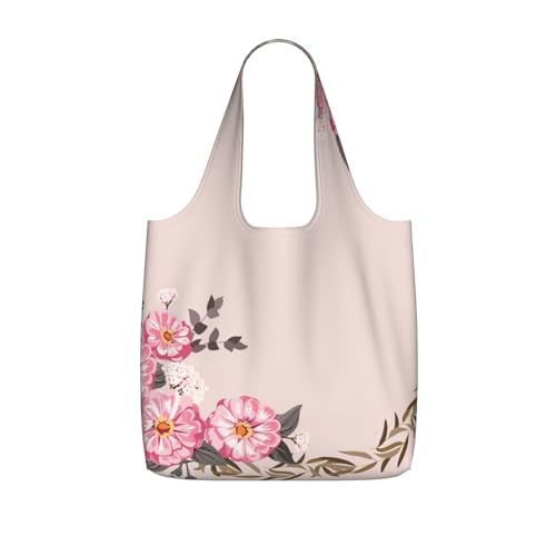 Pcoiuyb Marco redondo floral con lindas flores de zinnia,Bolsas de compras reutilizables, bolsas de supermercado plegables, bolsas de gran capacidad
