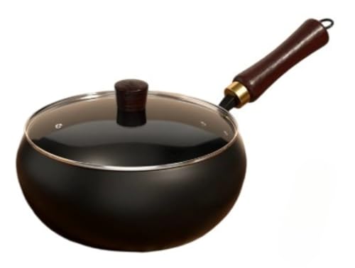 EVREFIN 手作り鉄鍋、高純度鉄フライパン、大容量、コーティングなし、防滴設計、ガスおよび電磁調理器に対応、プロ仕様、家庭用、中華鍋、コーティングの中華鍋フライパン (ガラス蓋と上質な鉄製シャベル付き24cmポット)