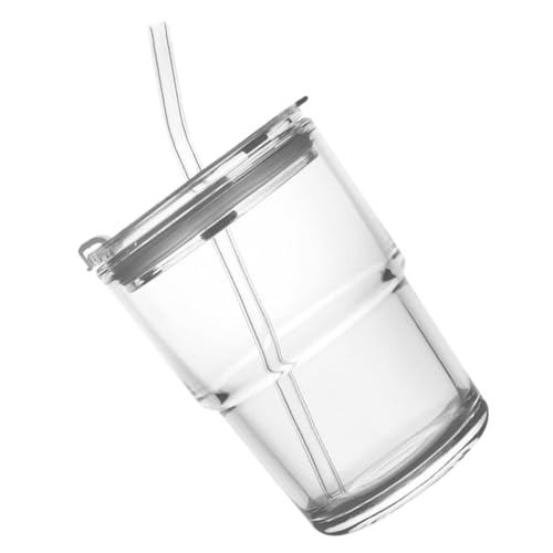 OKUMEYR Vaso de Vidrio con Pajita y Tapa 400ml, Taza de Agua Práctica Transparente para Bebidas Frías, Vasos con Diseño Estable para Hogar, Cocina y Restaurantes