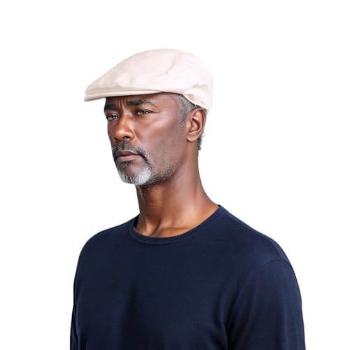 Unisex Premium Linen Flat Cap - Lightweight & Comfortable Summer Hat - Classic Cabbie Peaky Blinders Style Hats for Men (US, Alpha, Large, Standard, Ivory Cream)