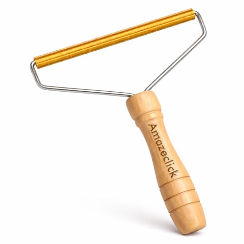 Amazeclick Lint Remover for Pets Clothes Wooden Fabric Shaver for Sweaters Couch & Carpet Reusable Copper Blade Fuzz Remover