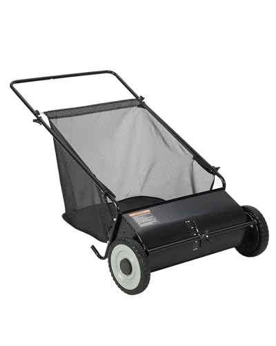 Garvee Barredora de Césped Manual de 53 cm, Recogedor de Hojas de Acero con Altura Ajustable, Limpiador de Empuje para Jardín y Patio, Bolsa de Gran Capacidad, Acabado Integral en Color Negro