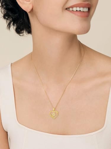 14K Solid Gold Rose Flower/Sunflower Necklaces for Women Flower Heart Pendant Necklace Love Sunshine Jewelry Anniversary Valentine's Day Birthday GiftS for Women Wife Girlfriend Her Mom4