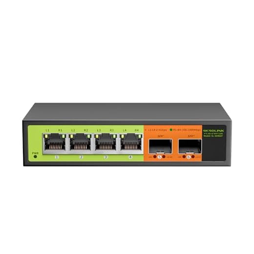 SICSOLINK 6 Port 2.5G Ethernet Switch, 4x2.5gb Ports with 2x10gb SFP Uplink, Unmanaged,Plug & Play, Desktop/Wall-Mount, Fanless Metal Design, Compatible with 100/1000/2500Mbps Network (SL-G0402F1)