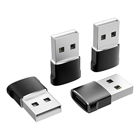 4-Pack USB C Female to USB Male Adapters, Type A Charging Cable Power Converter for iPhone 11/12/13/14/15, Plus Pro Max, iPad Pro Air 4 Mini 6, Samsung Galaxy S24/S23/S22/S21, Pixel XL (Black) Cover