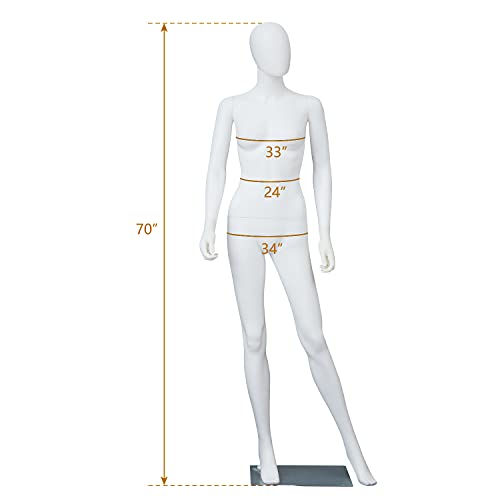 Kinsuite Female Mannequin Full Body Dress Form Sewing Manikin 69 Inches Model Mannequin Stand Adjustable Clothing Form Mannequin Display W/Metal Base, White #TOP3
