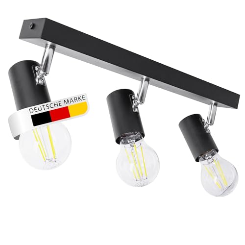 max K O M F O R T LED Deckenleuchte schwarz | 3x E27 Fassung 3-flammig | schwenkbar Deckenlampe Deckestrahler Deckenspot Wandleuchte proShine-E273-BK