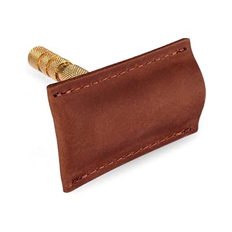 Safety Razor Head Protecting Leather Cover, Genuine Cowhide Leather Double Edge Safety Razor Case Accessories for Travel, Butterfly Razor Case (Cognac) Cover