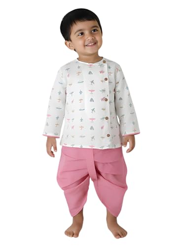Image of POLKA TOTS Premium Cotton Dhoti Kurta Set for Kids Boys | Traditional Angrakha Style Ethnic Wear for Boys | Kurta Dhoti Set for Kids | Festive & Wedding Clothing Set for Baby