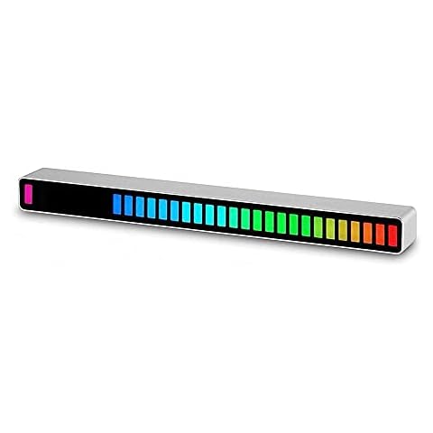 Tgmydie 1 Pcs Car Sound Control Light RGB Voice-Activated Music Rhythm Ambient Light with 32 LED 18 Colors Car Home Decoration Lamp,Silver Cover