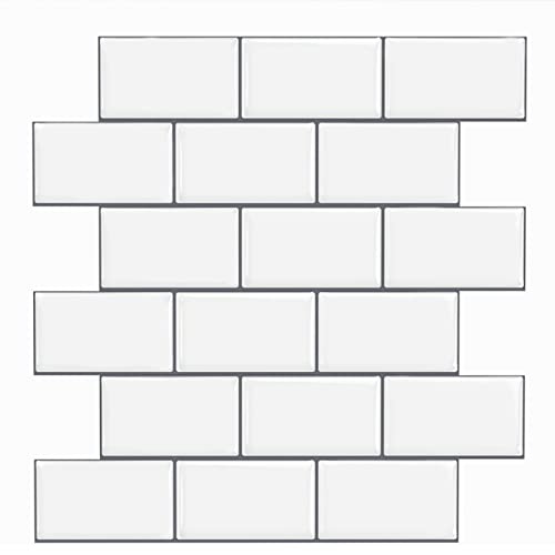 Crystiles Peel and Stick Backsplash Tiles for Kitchen Wall Decor, Subway White, 12"x12" (12-Sheet Pack) - Pro Series Thicker Version Crystiles Peel and Stick Backsplash Tiles for Kitchen Wall Decor, Subway White, 12"x12" (12-Sheet Pack) - Pro Series Thicker Version
