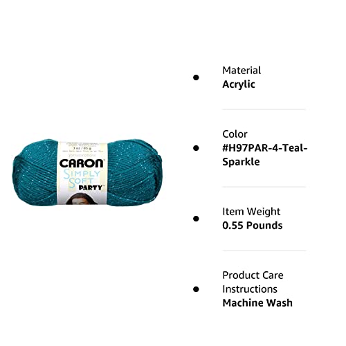 Caron Simply Soft Party Yarn (3-Pack) Teal Sparkle H97Par-4 #TOP1