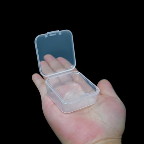 Image of 54 Pcs Clear Small Plastic Containers with Hinged Lid 1.8 x 1.8 x 0.8 Inches Transparent Storage Boxes for Organizing Jewelry, Beads, Crafts, and Small Items