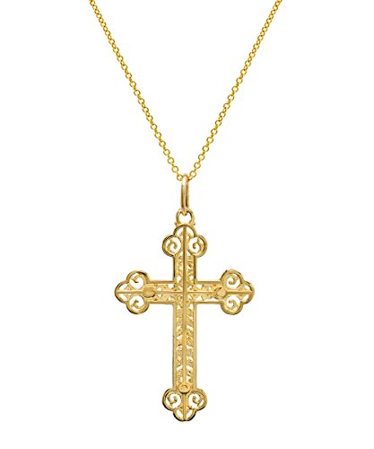 14K Yellow Gold Orthodox Cut Out Cross Pendant Necklace, 18