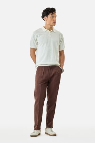 Image of SNITCH Men Casual Wear Chinos | Baggy Fit Wide-Leg Solid Trousers | Stretchable Cotton Blend Pants for Summer Outings