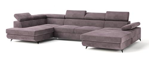 Masseno Ecksofa RUBANO M L-S mit Schlaffunktion U-Form, Sofa mit Bettkasten, Wohnzimmersofa, Couch, Soffa, Bettsofa, Couchgarnitur- Wrzosowy, Monolith 62