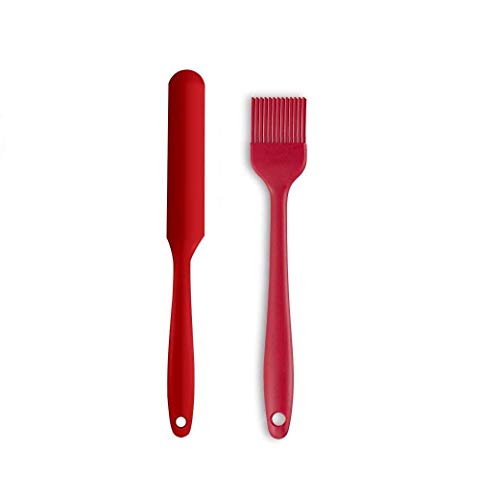 Image of Baskety Silicone Non-Stick Heat Resistant Spatula Multi Purpose Tools for Kitchen Cooking Set of 2 Red|Spatula Spreader Butter Knife 24cm + Silicone Basting Brush 21cm