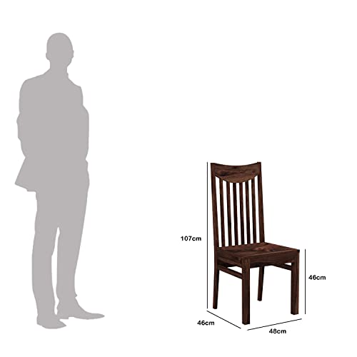 Image of Moon Wooden Dining Chairs Set of 2 for Kitchen & Dining Room, Two Seats, Solid Sheesham Wood, Walnut Finish