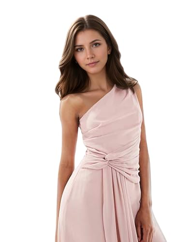 One Shoulder Bridesmaid Dresses for Women 2025 Pleated Chiffon A Line Long Formal Party Dress with Slit4