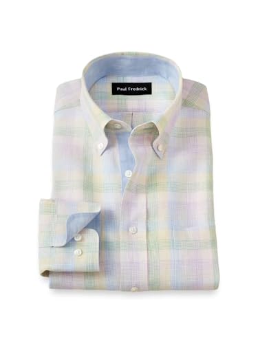 Paul Fredrick Men's Classic Fit Non-Iron Linen Plaid Dress Shirt