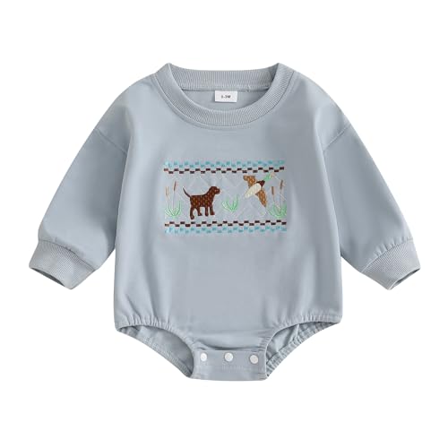 Gaono Baby Boy Duck Hunting Clothes Mallard Duck Long Sleeve Sweatshirt Romper Fall Winter Infant Outfit (Blue, 6-12 Months)