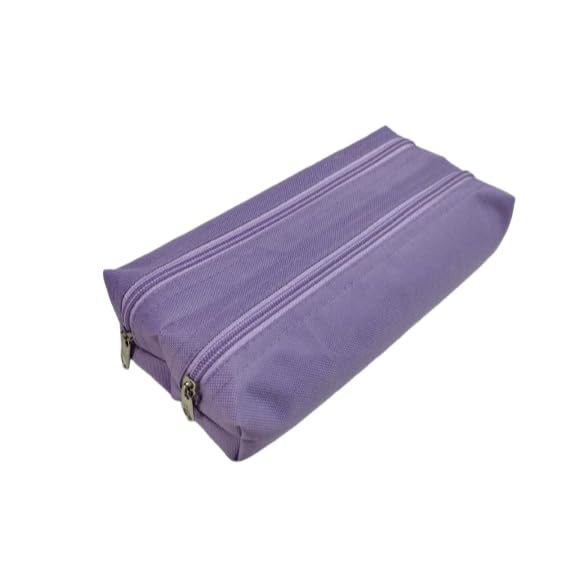 Estojo Escolar, Estojo de Lápis, Estojo Duplo Nylon Liso Grande 2 Divisórias Escolar(Lilás)