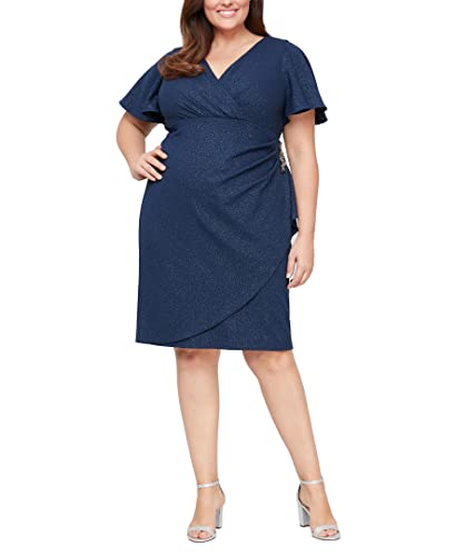 Image of S.L. Fashions Womens Midi V-Neck Sheath Cocktail Dress W /Flutter Sleeves, Wedding Guest (Petite and Regular Sizes)