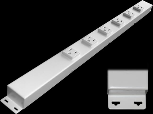 24" Hardwired Power Strip (NO Power Cord), 6 Tamper Resistant Outlets (NEMA 5-15R, Vertical - NOT 20Amp), with Ears (with mounting tabs on Both Ends),