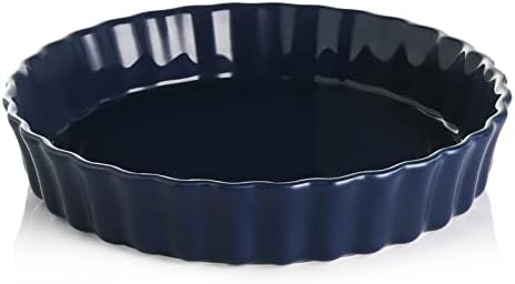 Sweejar Ceramic Pie Pan for Baking, 9.5 Inches Round Wavelet Fringe Pie Dish, Non-Stick Pie Plate for Pumpkin Pie, Apple Pie, Pie Pots (Navy)