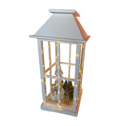 Weeco Groß Dekorative weiße Holzlaterne – 74 cm hoch, 31 cm breit – Elegante dekorative Laterne für Kerzen,Die perfekte Dekoration für Weihnachten